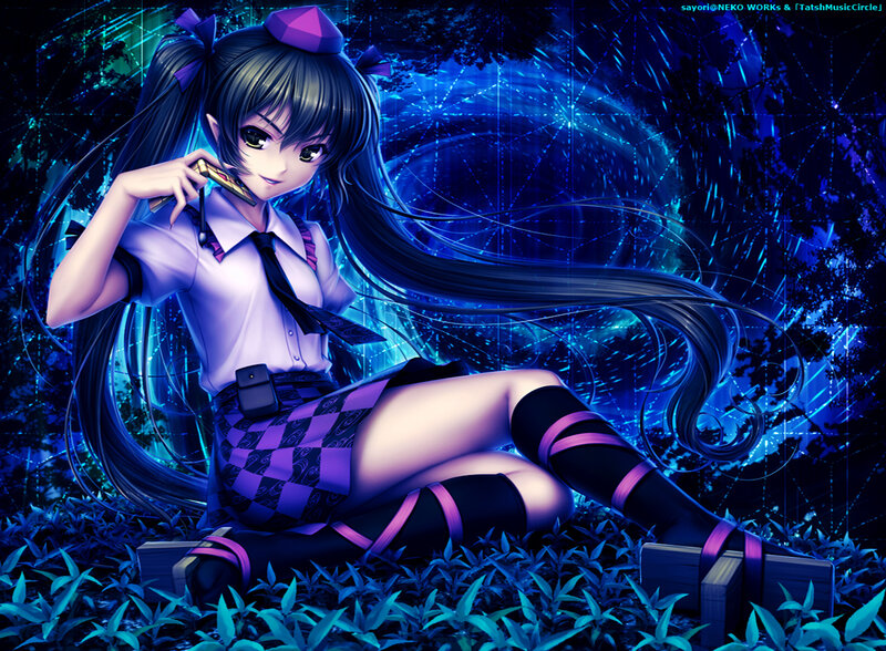 Anime girl with phone in forest