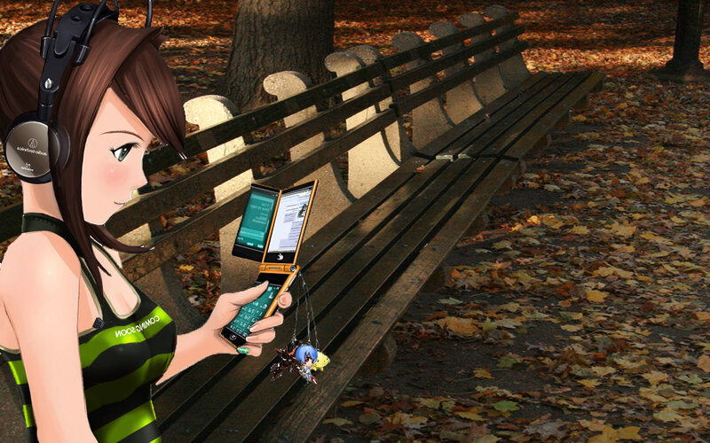 Anime girl with phone in park