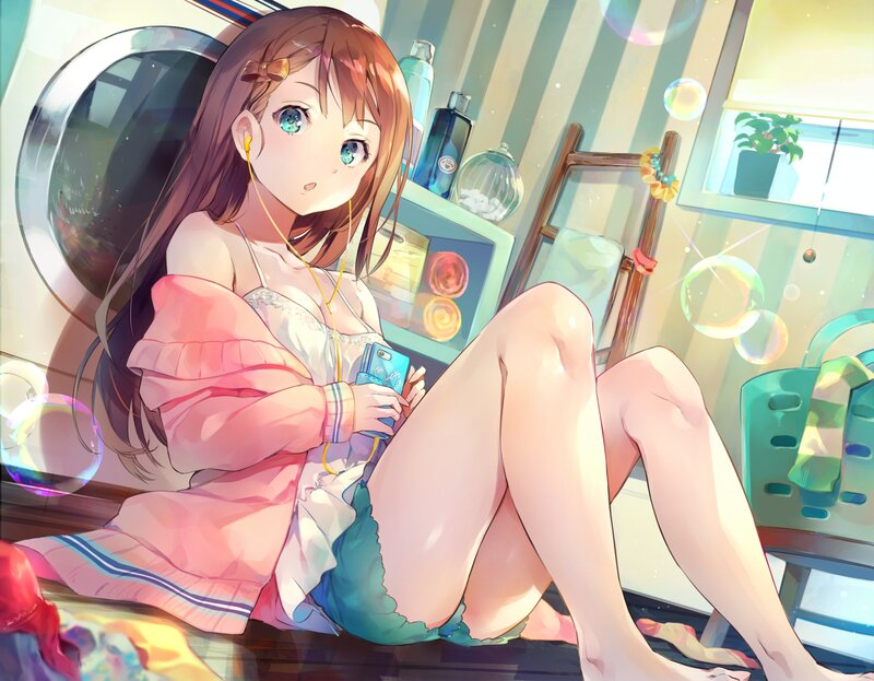 Anime Girl with Phone — Pink, Calm, Morning