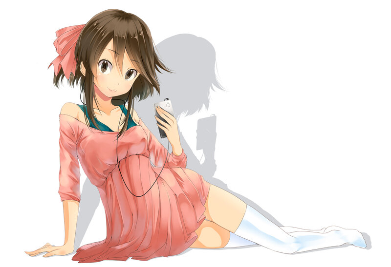 Anime Girl with Phone — Pink, Calm