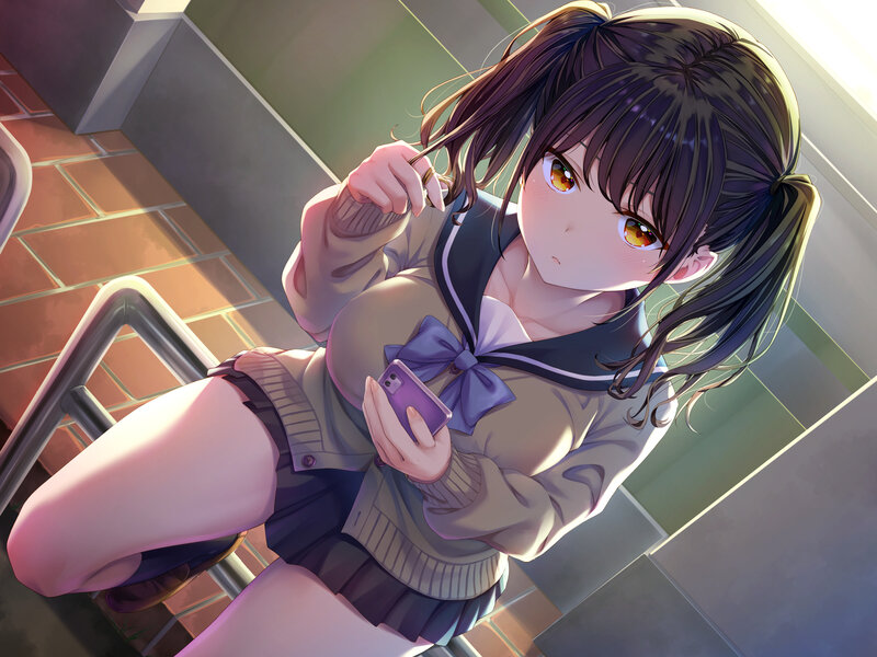 Anime Girl with Phone — Purple, Calm, Afternoon