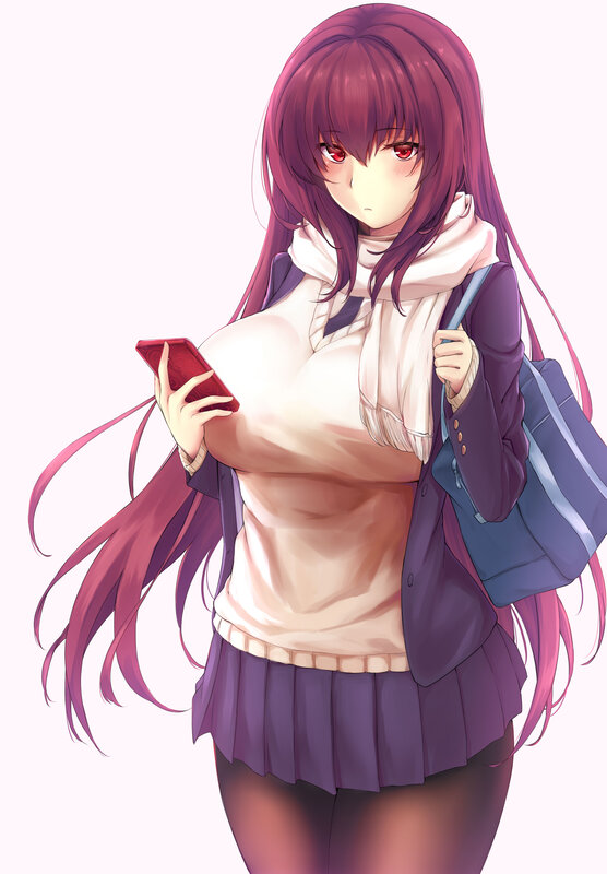 Anime Girl with Phone — Purple, Neutral, Digital Art