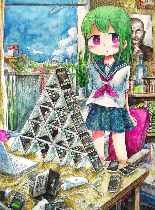 Anime girl with phone pyramid