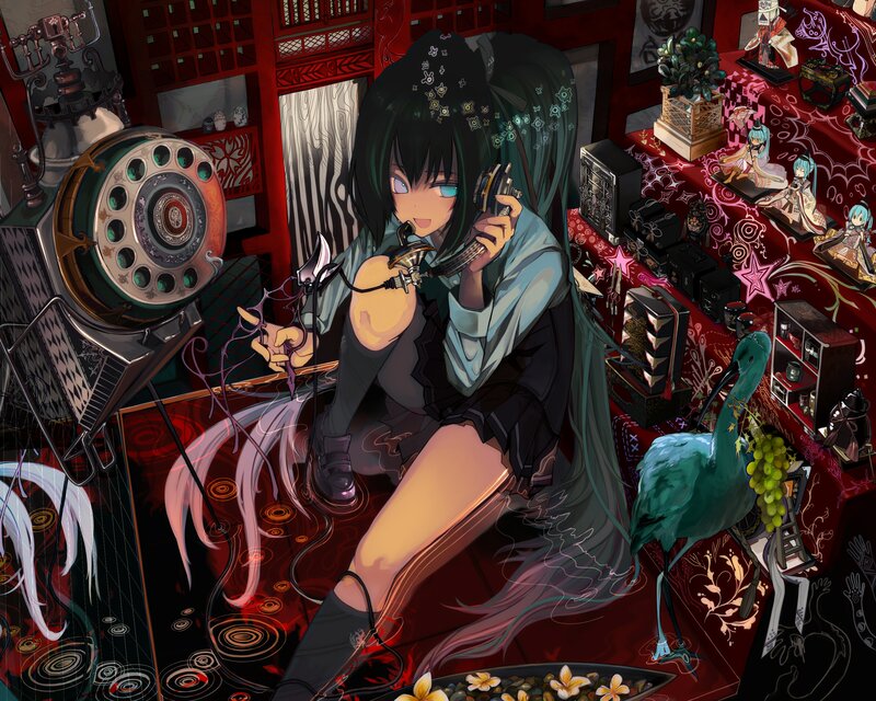 Anime Girl with Phone — Red, Chaotic