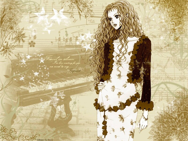 Anime girl with piano background