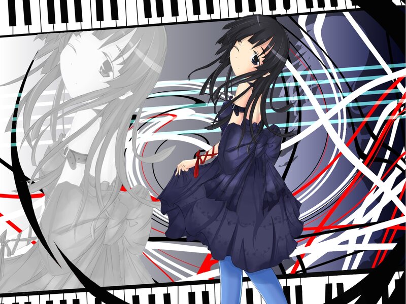 Anime Girl with Piano Keys — Black, Dynamic