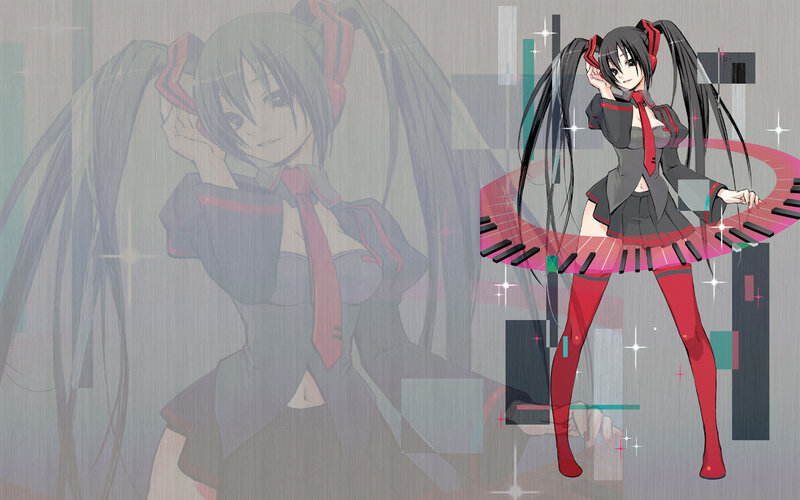 Anime Girl with Piano Keys — Black