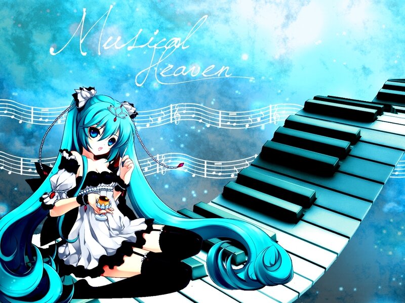 Anime Girl with Piano Keys — Blue