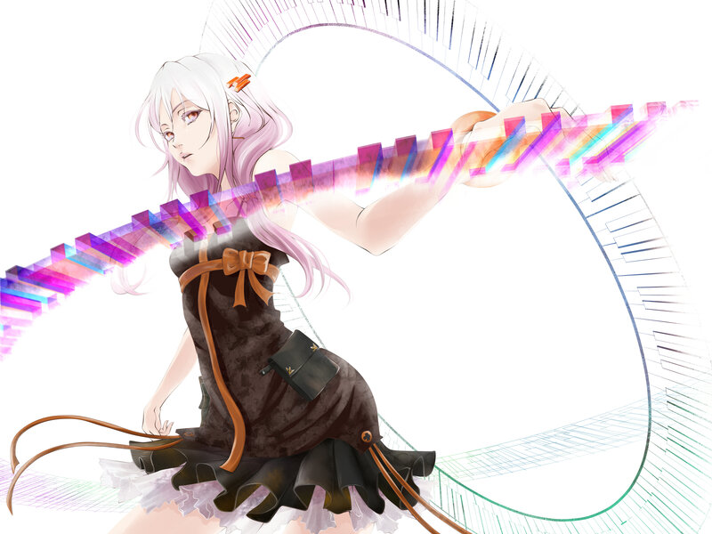 Anime Girl with Piano Keys — White