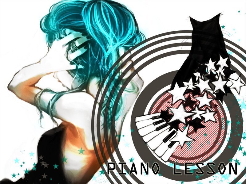 Anime girl with piano lesson art