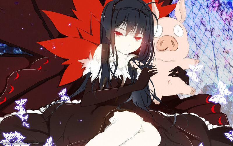 Anime Girl with Pig — Black, Dramatic