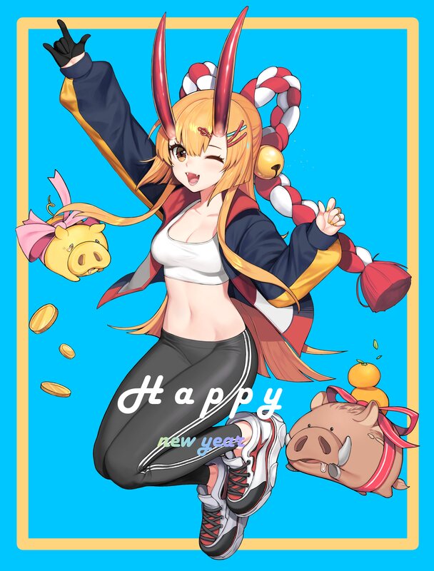 Anime Girl with Pig — Blue