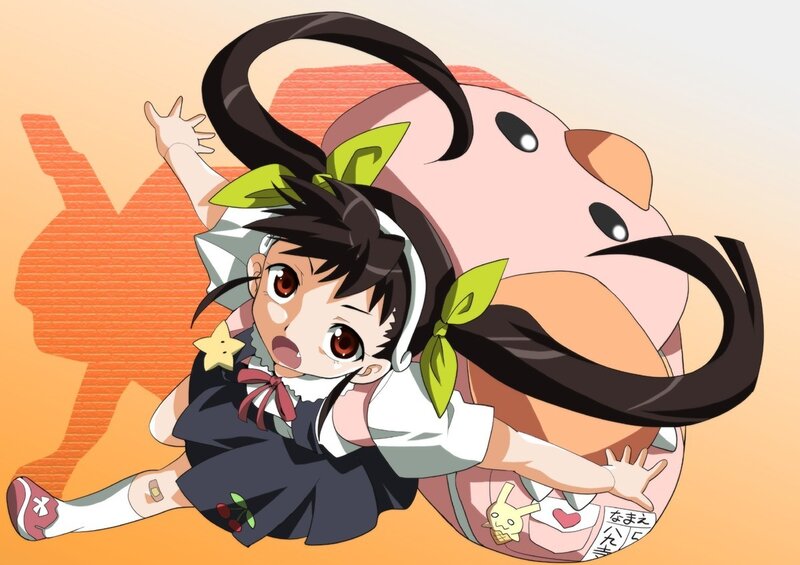 anime girl with pig companion