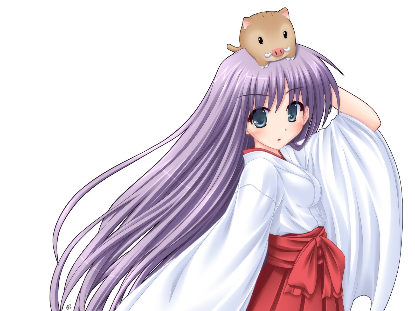 anime girl with pig on head