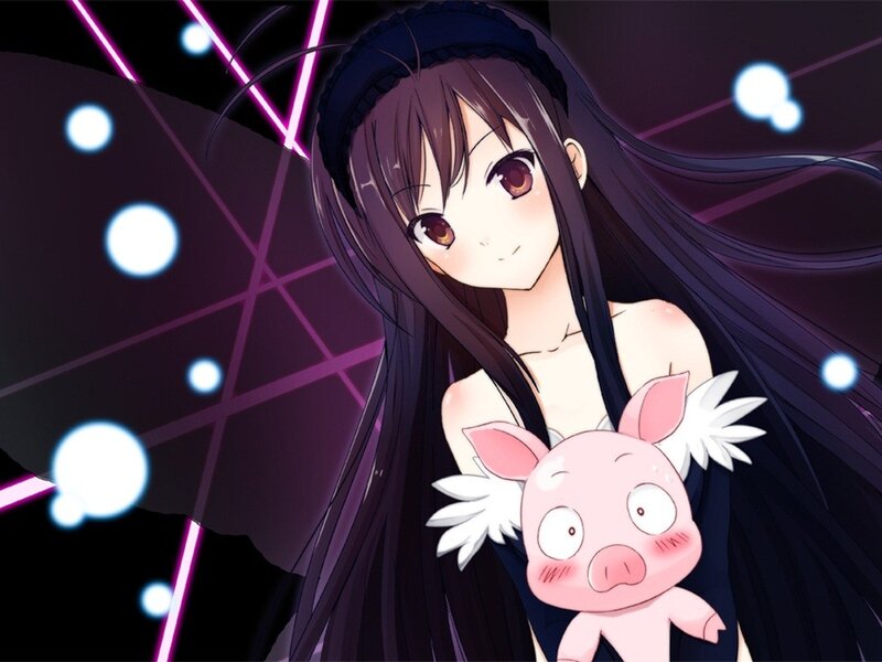 Anime girl with pig plush
