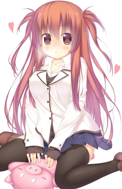 anime girl with pig plush