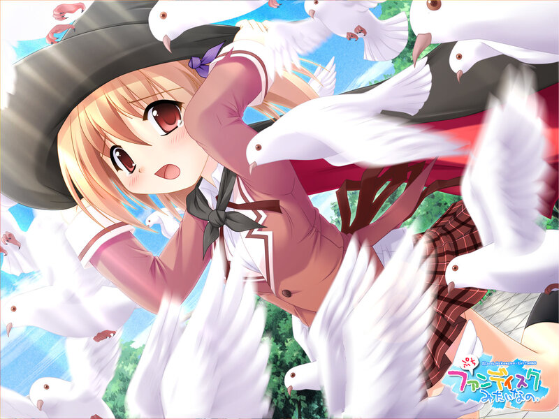 Anime Girl with Pigeons — White