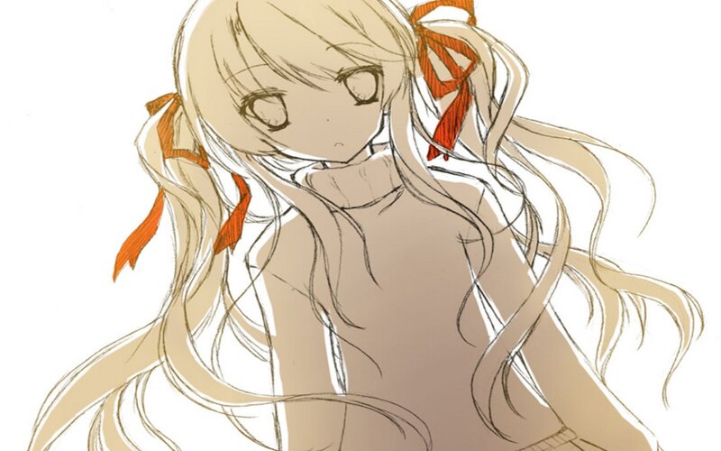 Anime Girl with Pigtails — Beige