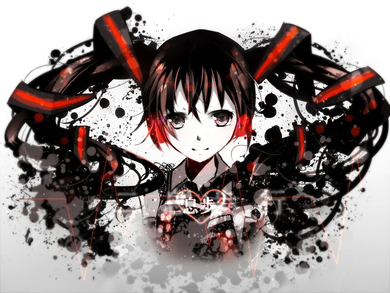 Anime Girl with Pigtails — Black, Dramatic