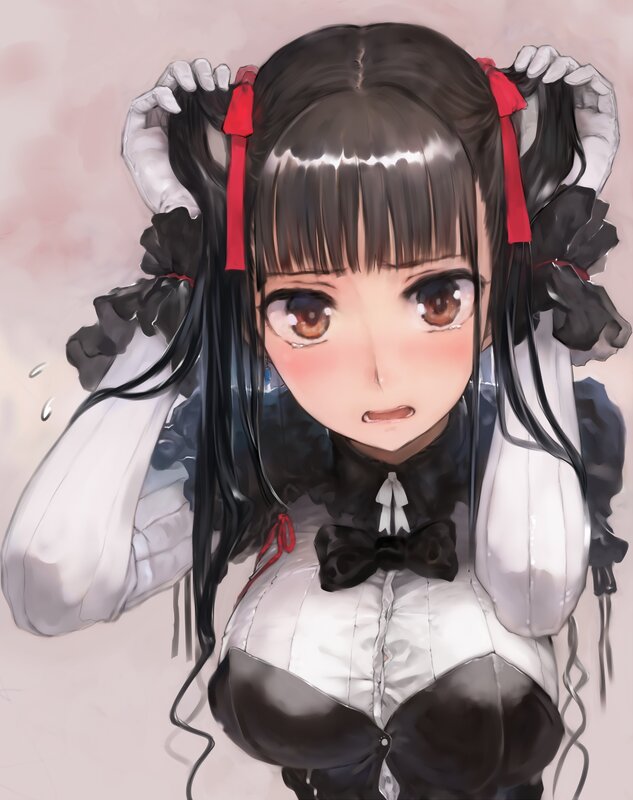 Anime Girl with Pigtails — Black, Innocent