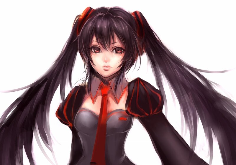 Anime Girl with Pigtails — Black, Neutral