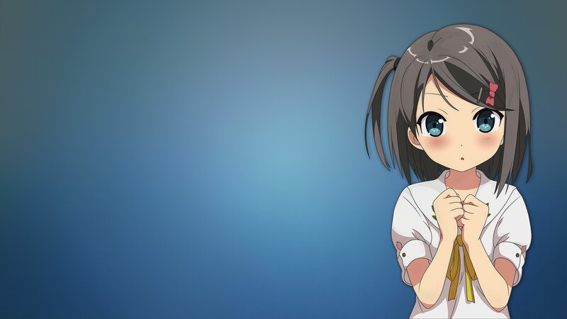 Anime Girl with Pigtails — Blue, Calm, White Shirt