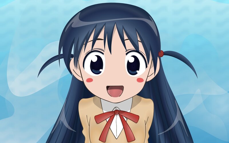 Anime Girl with Pigtails — Blue, Cheerful, School Uniform
