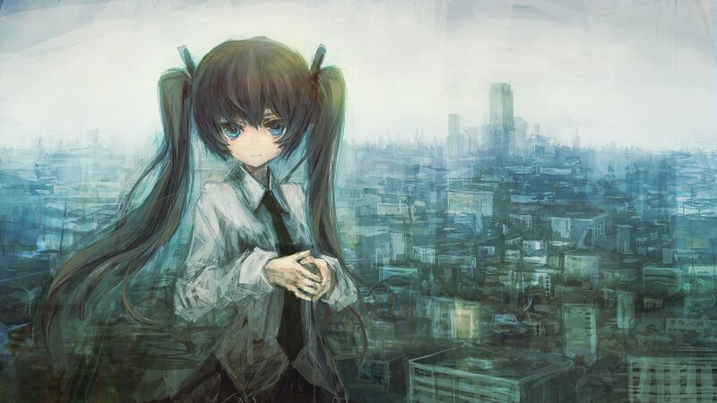 Anime Girl with Pigtails — Blue, Melancholic, Digital Art