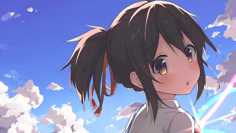 Anime Girl with Pigtails — Blue, Serene, Afternoon, Sky