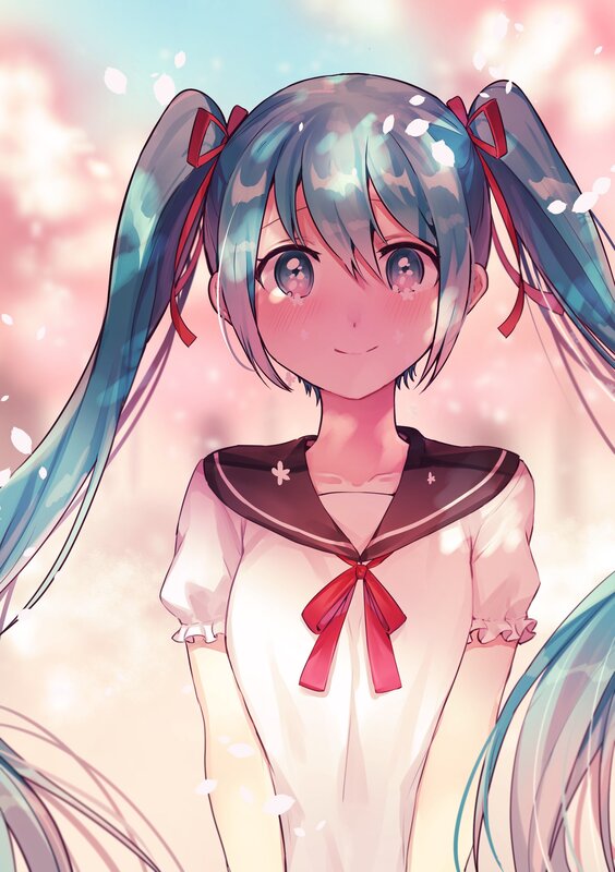 Anime Girl with Pigtails — Blue, Serene, Spring, Digital Art
