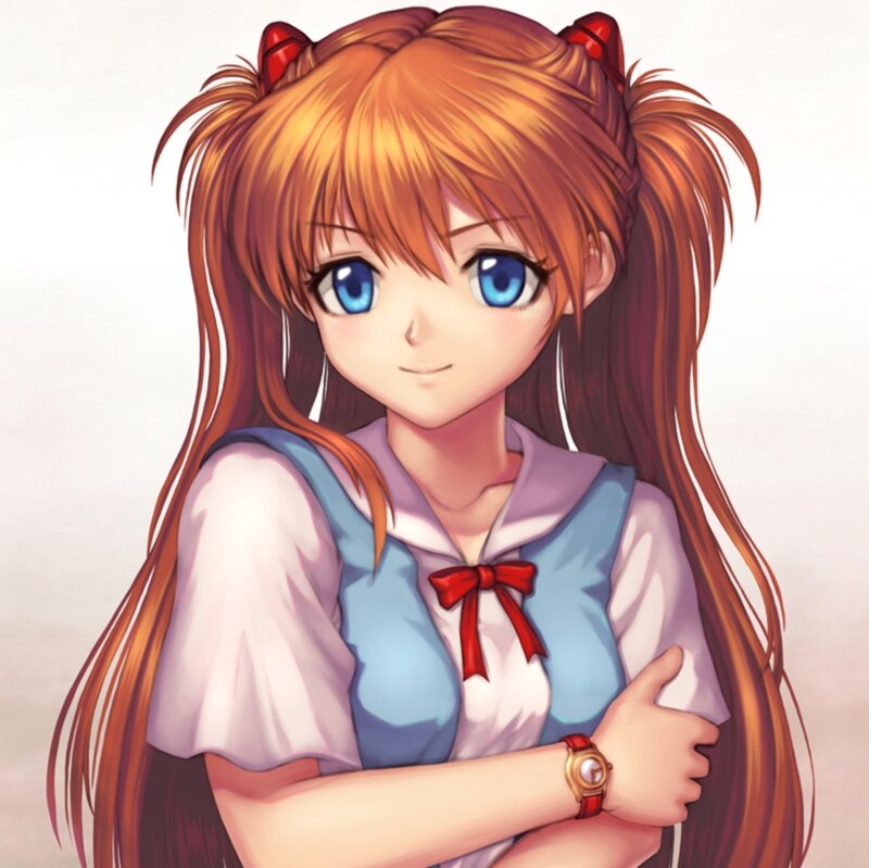 Anime Girl with Pigtails — Brown, Calm, Blue Eyes