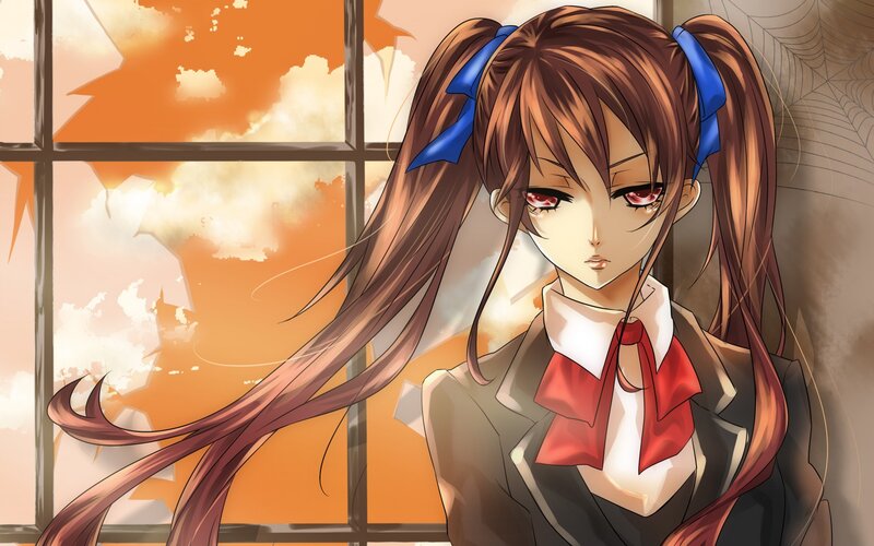 Anime Girl with Pigtails — Brown, Dramatic