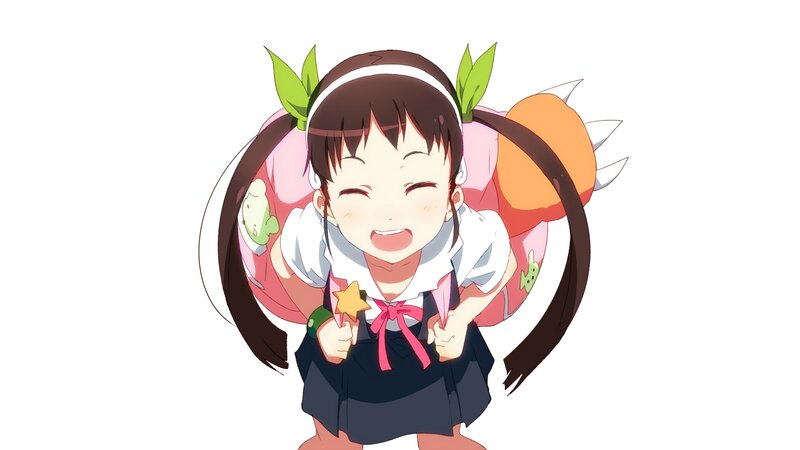 Anime Girl with Pigtails — Brown, Happy, School Uniform