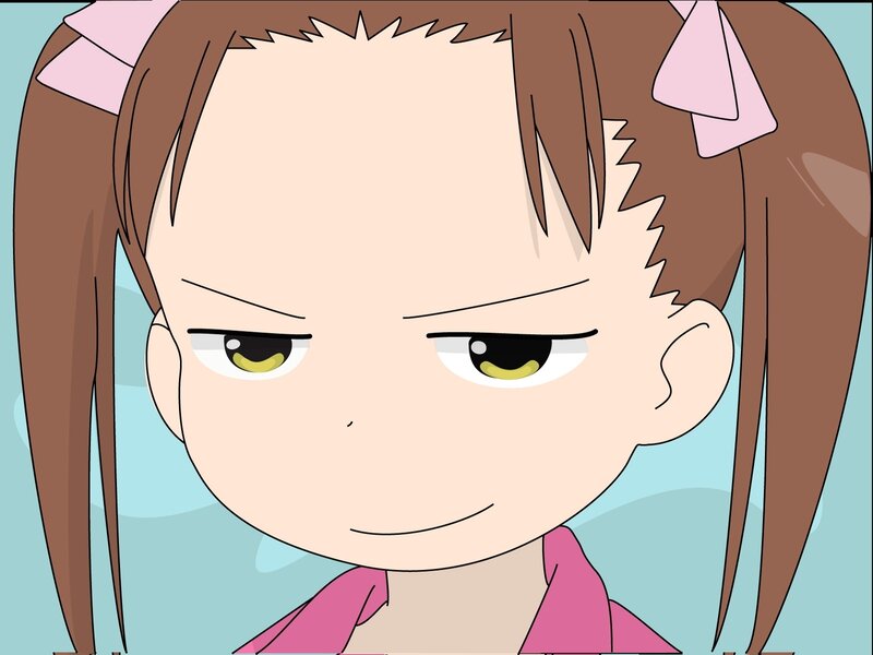 Anime Girl with Pigtails — Brown, Neutral, Pink Bows