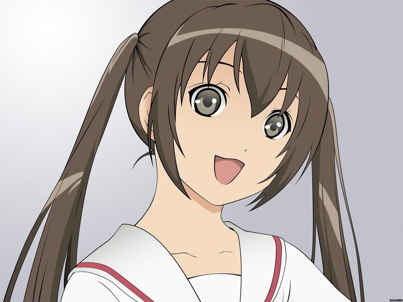 Anime Girl with Pigtails — Brown, Neutral, School Uniform, Ponytail
