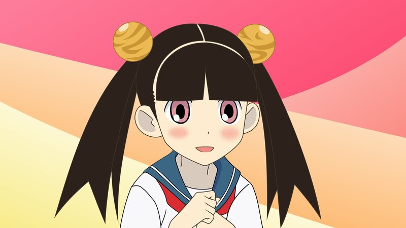 Anime Girl with Pigtails — Pink, Cheerful, School Uniform