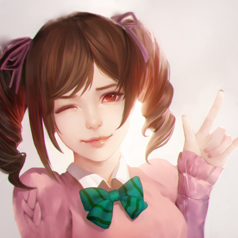 Anime Girl with Pigtails — Pink, Playful, Digital Art, Bow Tie