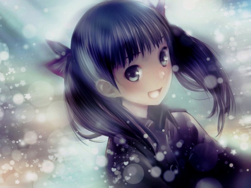 Anime Girl with Pigtails — Purple, Dreamy
