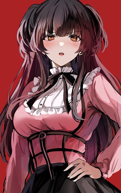 Anime Girl with Pigtails — Red, Dramatic, Pink Dress