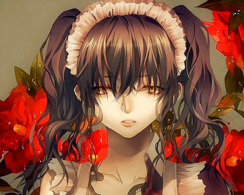 Anime Girl with Pigtails — Red, Dramatic