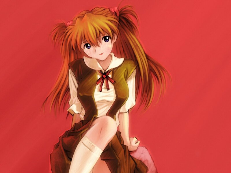 Anime Girl with Pigtails — Red