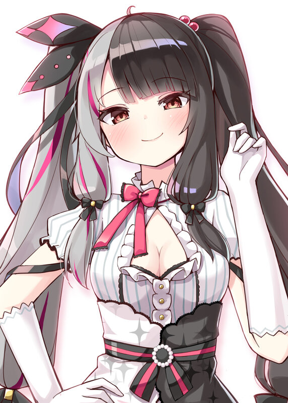 Anime Girl with Pigtails — White, Cheerful, Digital Art