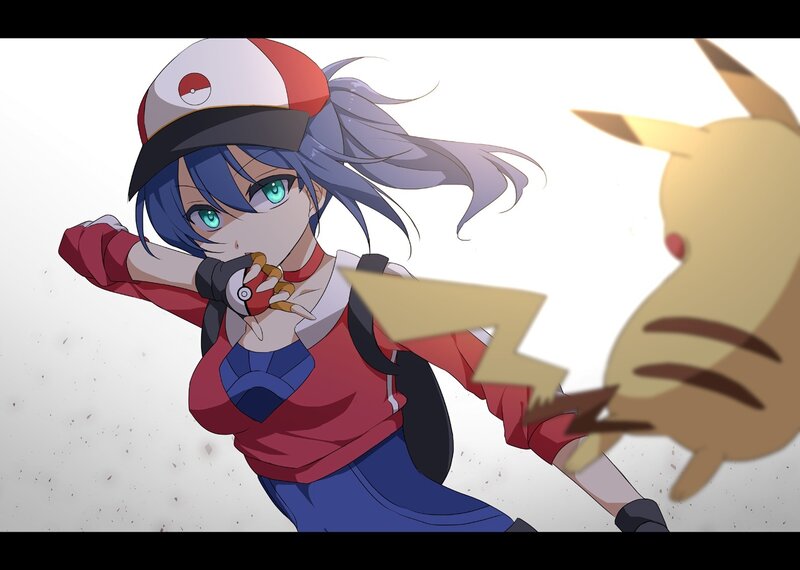 Anime Girl with Pikachu — Blue