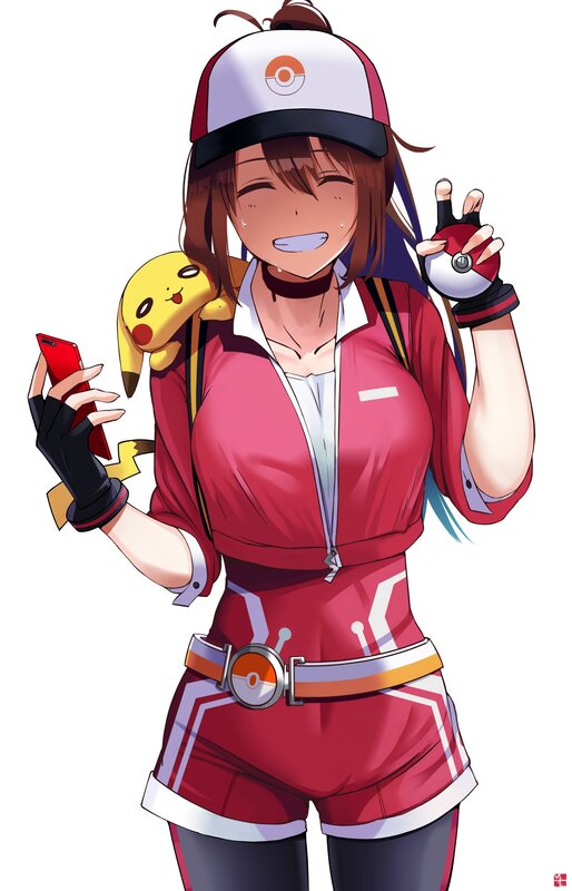 Anime Girl with Pikachu — Red