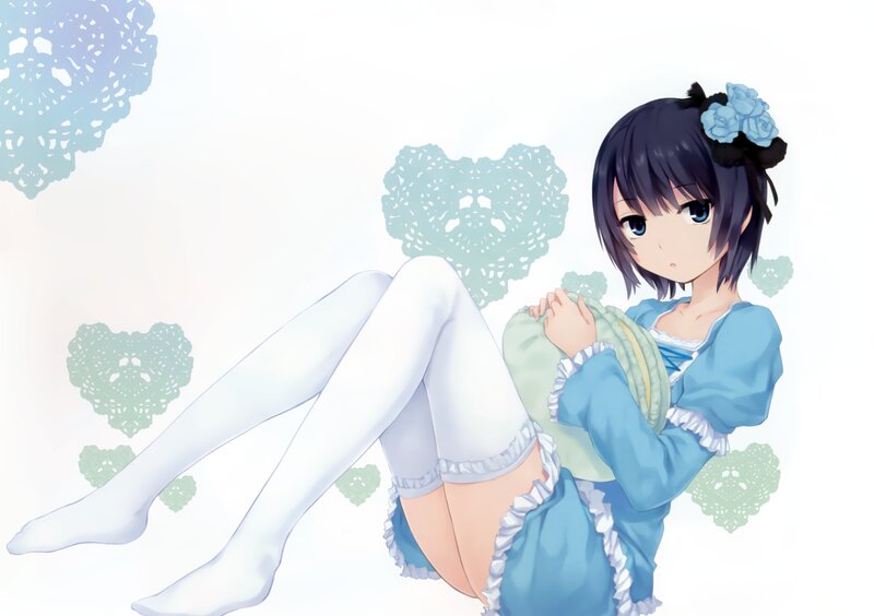 Anime Girl with Pillow — Blue