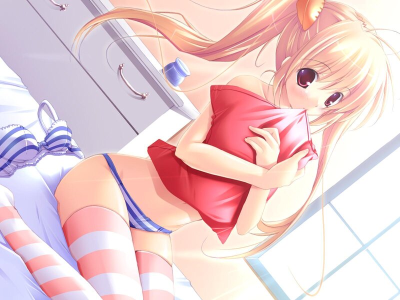 Anime girl with pillow