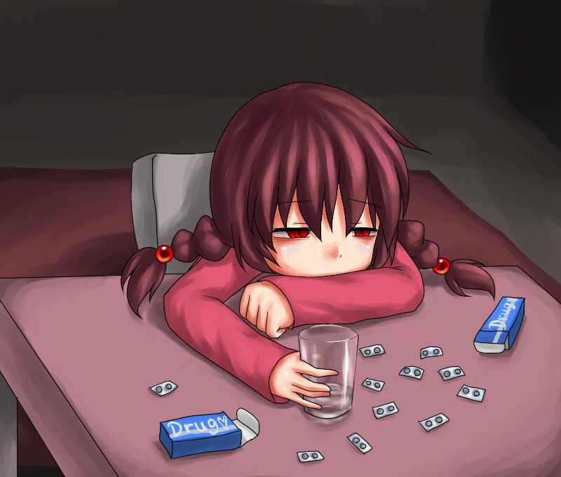 Anime girl with pills