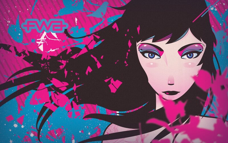 anime girl with pink and blue background