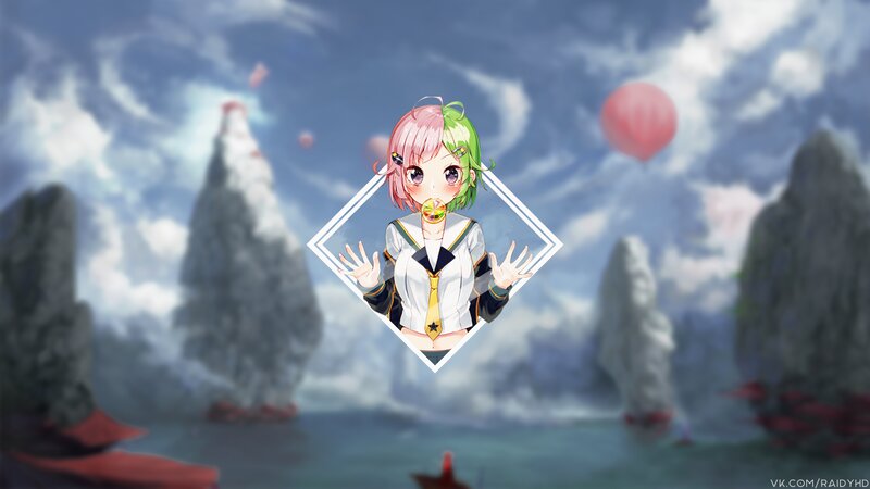 Anime Girl with Pink and Green Hair — Blue