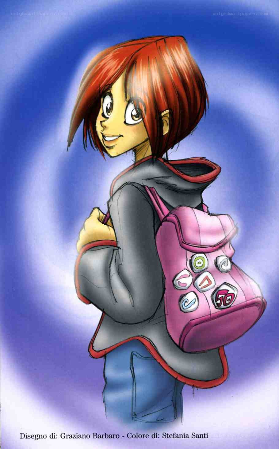 anime girl with pink backpack